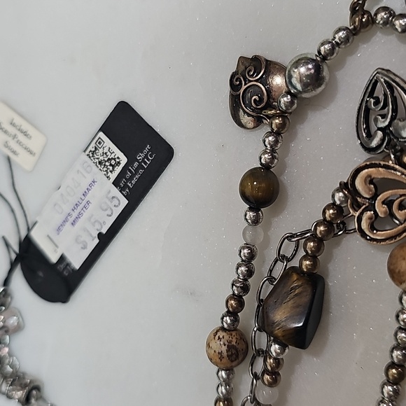 Jim Shore Vintage Elegant Semi-Precious Stone Silvertone Heart Charm Necklace - Picture 8 of 8